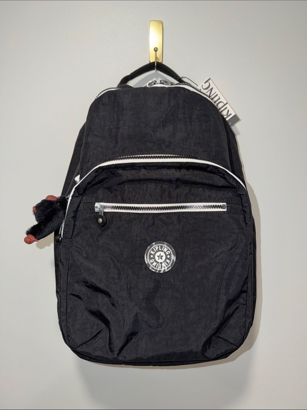 kipling Seoul Black White Piping Laptop Backpack 15”